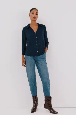 Cortefiel Camisa elástica botones Azul marino