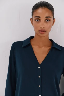 Cortefiel Camisa elástica botones Azul marino