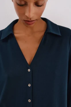 Cortefiel Camisa elástica botones Azul marino