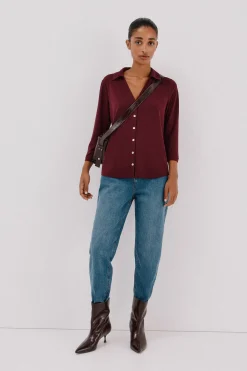 Cortefiel Camisa elástica botones Vino Online