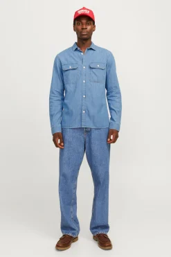 Jack & Jones Camisa estilo sarga azul Discount