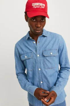 Jack & Jones Camisa estilo sarga azul Discount