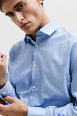 Selected Camisa formal de vestir Slim Fit confeccionada con algodón orgánico. Azul Sale