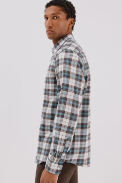 Cortefiel Camisa franela cuadros Turquesa Clearance