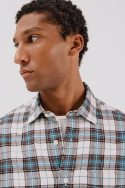 Cortefiel Camisa franela cuadros Turquesa Clearance