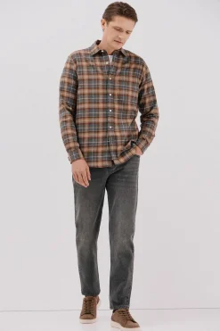 Cortefiel Camisa franela cuadros Camel Best