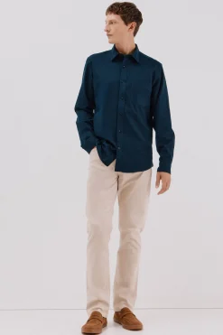 Cortefiel Camisa gabardina Tencel Azul marino Outlet