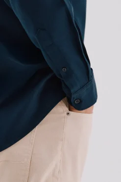 Cortefiel Camisa gabardina Tencel Azul marino Outlet