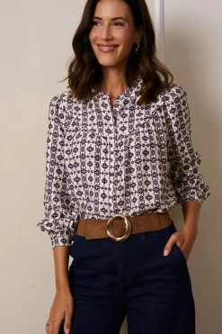 Polín Et Moi Camisa geométrica Lila Estampado blanco Discount