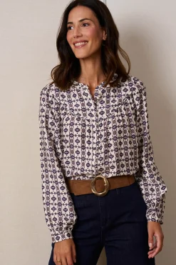 Polín Et Moi Camisa geométrica Lila Estampado blanco Discount