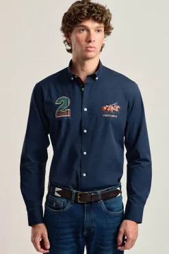 Valecuatro Camisa hombre modelo caballos Azul marino Clearance