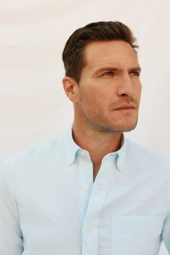 Cortefiel Camisa lino algodón liso Azul Outlet