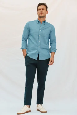 Cortefiel Camisa lino algodón liso Azul Clearance