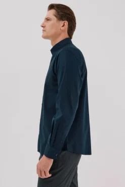 Cortefiel Camisa lisa algodón tencel Azul marino