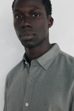 Pedro del Hierro Camisa lisa melange Tencel Verde Clearance