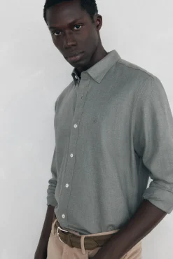 Pedro del Hierro Camisa lisa melange Tencel Verde Clearance