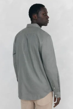 Pedro del Hierro Camisa lisa melange Tencel Verde Clearance