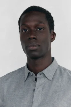 Pedro del Hierro Camisa lisa melange Tencel Gris Online