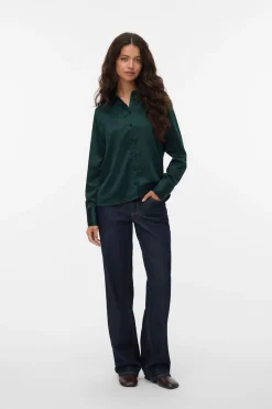 Vero Moda Camisa lisa satinada Verde oscuro Best