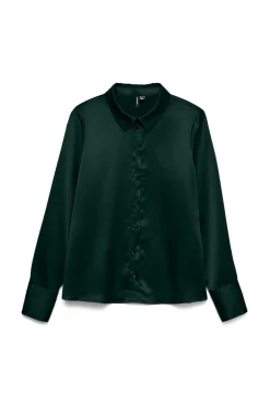Vero Moda Camisa lisa satinada Verde oscuro Best