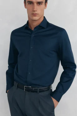 Pedro del Hierro Camisa lisa twill fácil plancha + anti olor slim fit Azul Hot