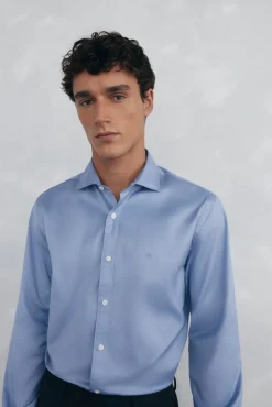 Pedro del Hierro Camisa lisa twill fácil plancha + anti olor slim fit Azul Outlet