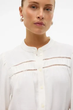 Vero Moda Camisa manga larga con calados Blanco Clearance