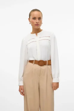Vero Moda Camisa manga larga con calados Blanco Clearance