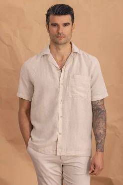 Celopman Camisa Mangas Cortas Con Lino beige Hot