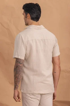 Celopman Camisa Mangas Cortas Con Lino beige Hot