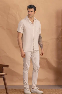 Celopman Camisa Mangas Cortas Con Lino beige Hot