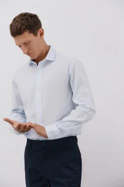 Cortefiel Camisa microcuadro algodón Azul Hot