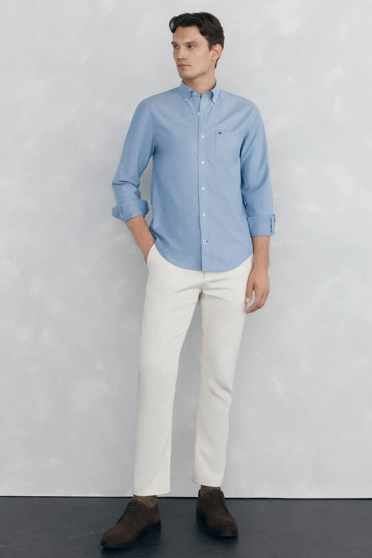 Pedro del Hierro Camisa non iron oxford liso Azul Clearance