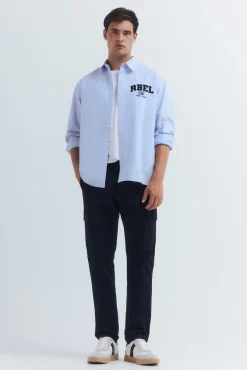 Springfield Camisa oxford bordado azul