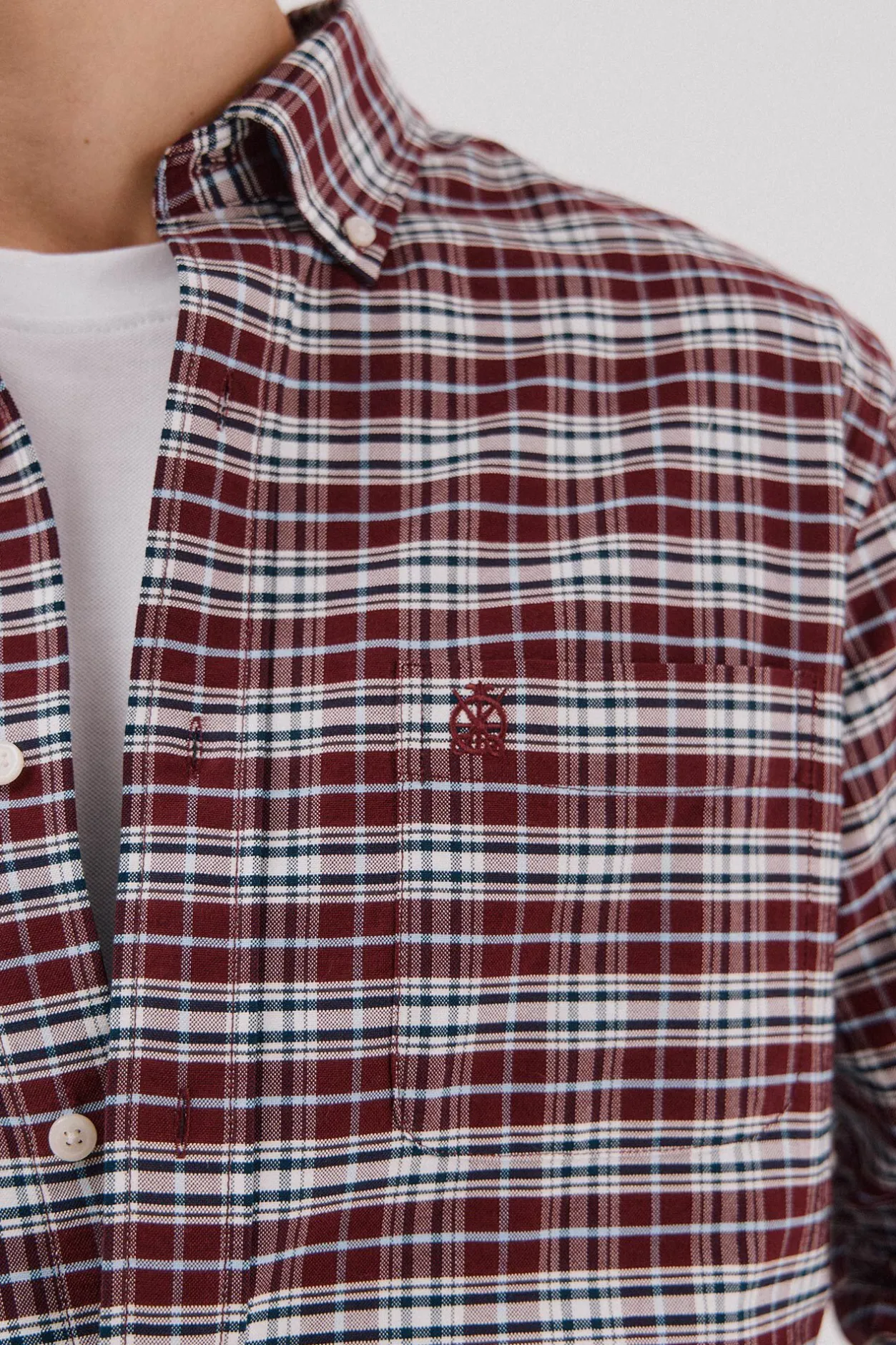 Cortefiel Camisa oxford cuadros Granate Best