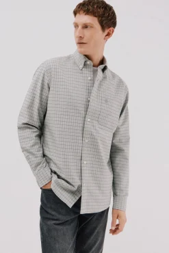 Cortefiel Camisa oxford cuadros Verde oscuro Sale