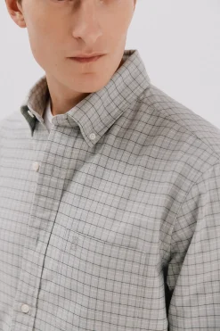 Cortefiel Camisa oxford cuadros Verde oscuro Sale