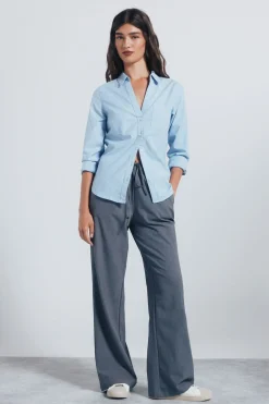 Springfield Camisa Oxford cuello abierto azul Sale