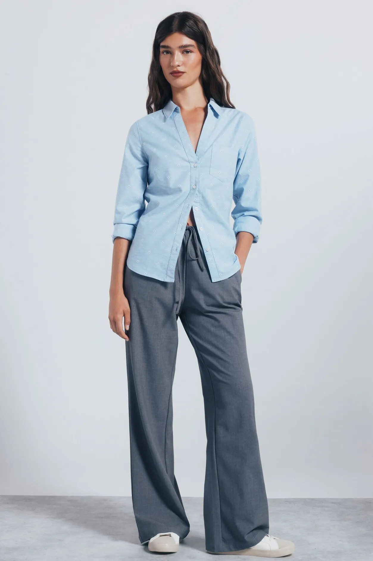 Springfield Camisa Oxford cuello abierto azul Sale