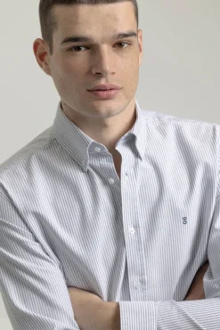 PuroEGO Camisa oxford slim algodón rayas Azul oscuro