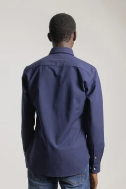 PuroEGO Camisa oxford slim fit Azul marino Discount