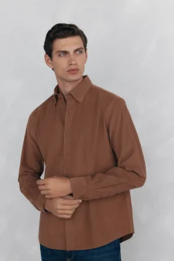Pedro del Hierro Camisa pana soft Marr&oacute;n Clearance