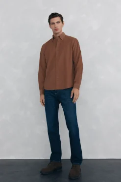 Pedro del Hierro Camisa pana soft Marr&oacute;n Clearance
