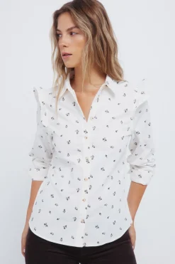 Springfield Camisa pana volantes hombro marr&oacute;n Discount