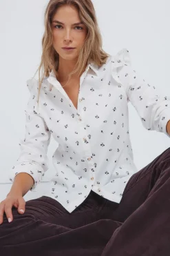 Springfield Camisa pana volantes hombro marr&oacute;n Discount