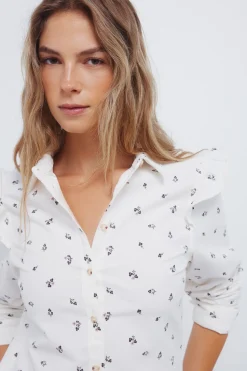 Springfield Camisa pana volantes hombro marr&oacute;n Discount