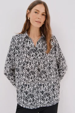 Cortefiel Camisa pliegue Estampado blanco Clearance