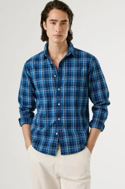 Pepe Jeans Camisa Popelín Cuadros Fit Regular azul Discount