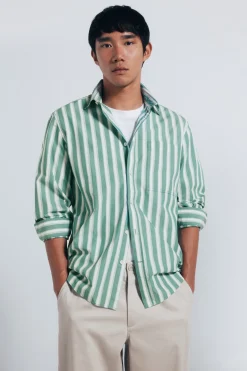 Springfield Camisa popelín rayas verde Hot