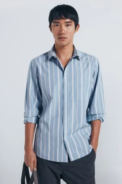 Springfield Camisa popelín rayas azul Sale